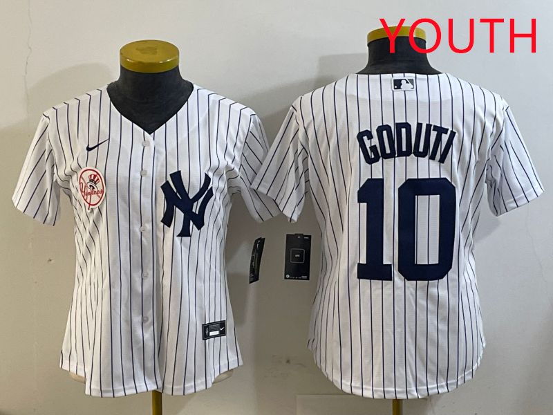 Youth New York Yankees #10 Goduti White Stripe 2025 Nike MLB Jersey style 2->youth mlb jersey->Youth Jersey